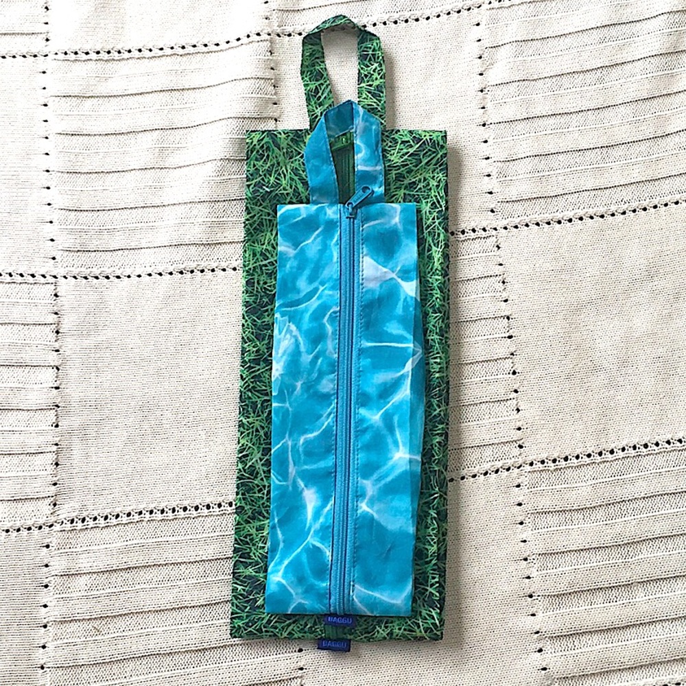 Baggu Medium and Small Landscapes 3D Zip Bag pouches purses cases Water & Grass